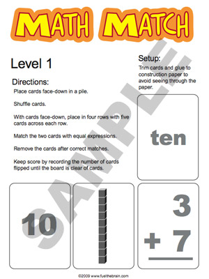 Math Match Level 1 - Printable