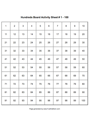 Hundreds Board Activity Sheet - Printable